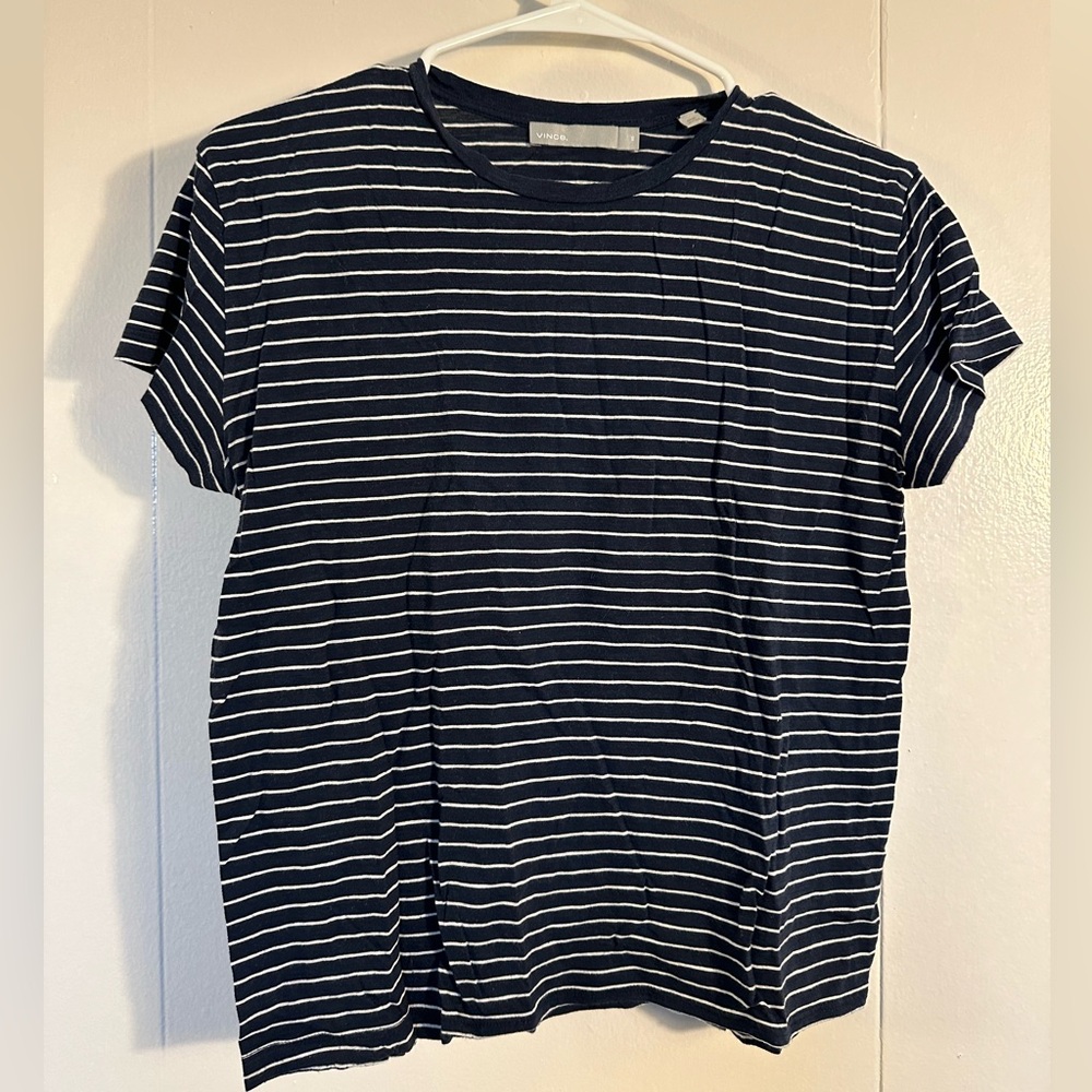 Vince Navy and White Striped T-Shirt